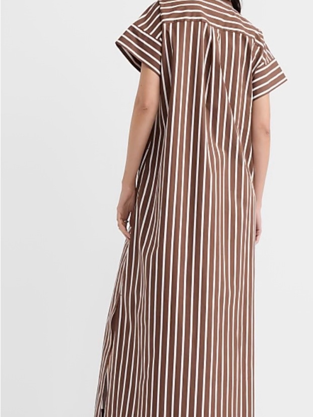 LOFT Brown and White Striped Maxi Shirt Dress XL Tall - Picture 2 of 4